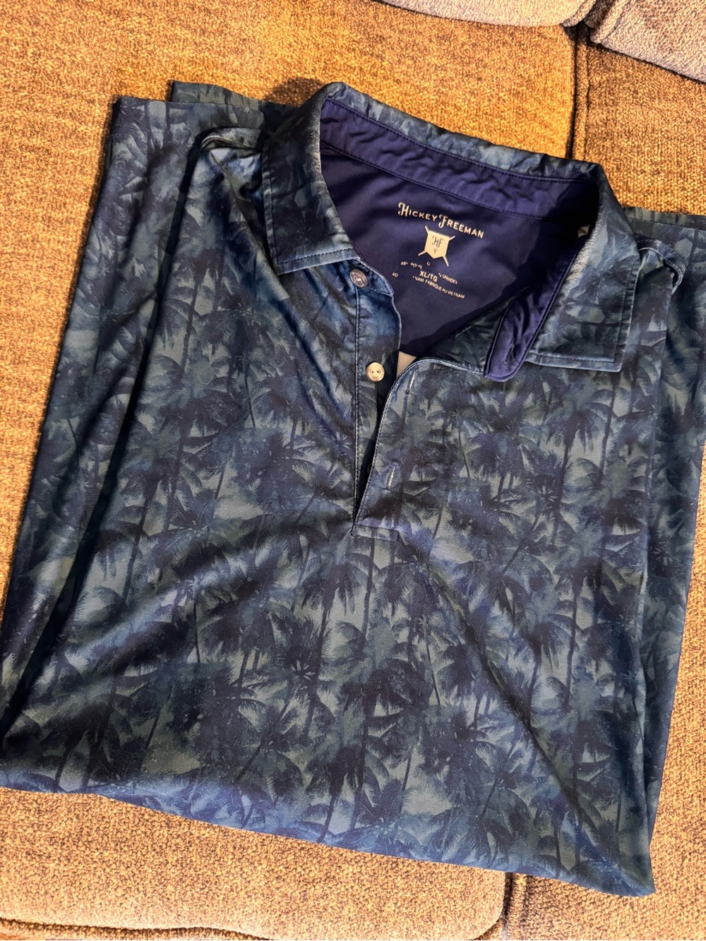 Hickey Freeman Blue Palm-Print Polo